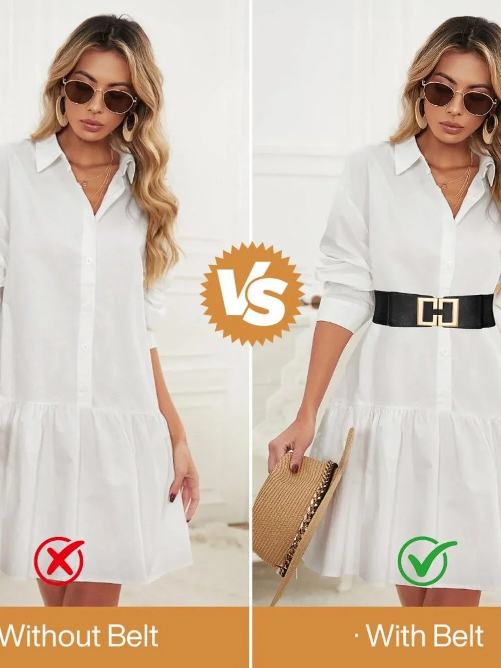 Wide Elastic Belts for Women Dresses Fashion Stretchy Waist Belt with Gold Buckl
